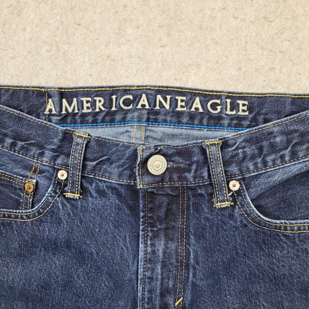 Vintage American Eagle Slim Straight‎ Jeans Mens 32x34 Blue Dark Wash Denim - Picture 3 of 12